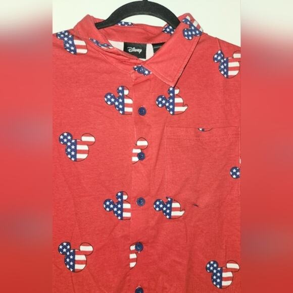 Disney Mickey Mouse Americana Pajama Romper Red  Button Front Hip Pockets Medium - Picture 4 of 10